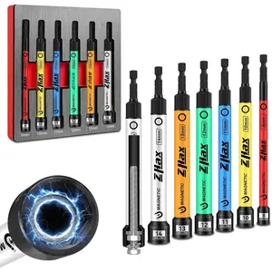 6-  Hollow  Nut Drivers Set, 6-Inch Extra Long Metric 8-14mm (no 9mm), 1/4 Inch Hex Drive, Color Coded  Nut Setters With EVA Storage Organizer