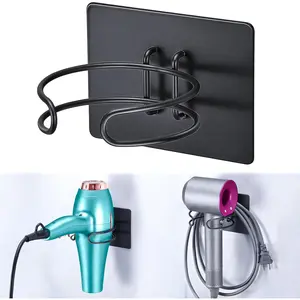Blow Dryer Holder Wall Mounted, Hair Dryer Holder Stand for Most Hair Dryers Organizer and Storage, Self Adhesive Hairdryer Hanger Rack for Bathroom and Cabinet, Black