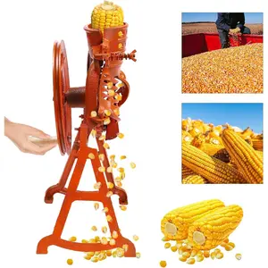 Hand Corn Sheller with Wooden Handle Cast, 2-in-1 Corn Thresher, Corn Sheller Machine Hand Crank, Dry Corn Sheller Iron Corn Shelling Machine for Small Farm and Household Usage (Orange)