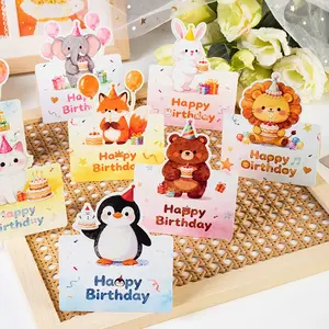 10pcs Cute Animal Birthday Greeting Cards, Adorable Blank Note Cards with Hollow-out Design, Cartoon Animal Party Gift Cards, Perfect for Family, Friends and Colleagues for Birthday Celebrations