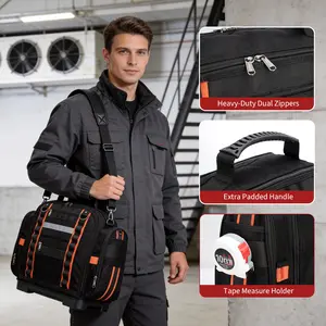 Heavy Duty 40cm Tool Bag – 2-Layer Polyester Tote with Removable Cases, Sturdy Rubber Base, Ideal for Hand Tools, Electricians, HVAC & Technicians – Black with Red Accents, Compatible with Pro Pac, Veto, Meter Bags