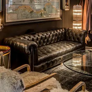 Retro Leather Sofa Top Layer Cowhide Large Apartment, Oversized Vintage Top-Grain Cowhide Couch, Spacious Comfortable Genuine Leather Sofa for Large Living Room & Apartment