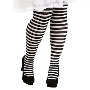 Women's Plus Size Black/White Striped Tights
