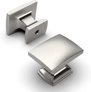 10-Pack Brushed Satin Nickel Cabinet Knobs & Pulls - 1-1/8 Inch Single Hole Square Drawer Handles for Bathroom Cabinets ZH0011