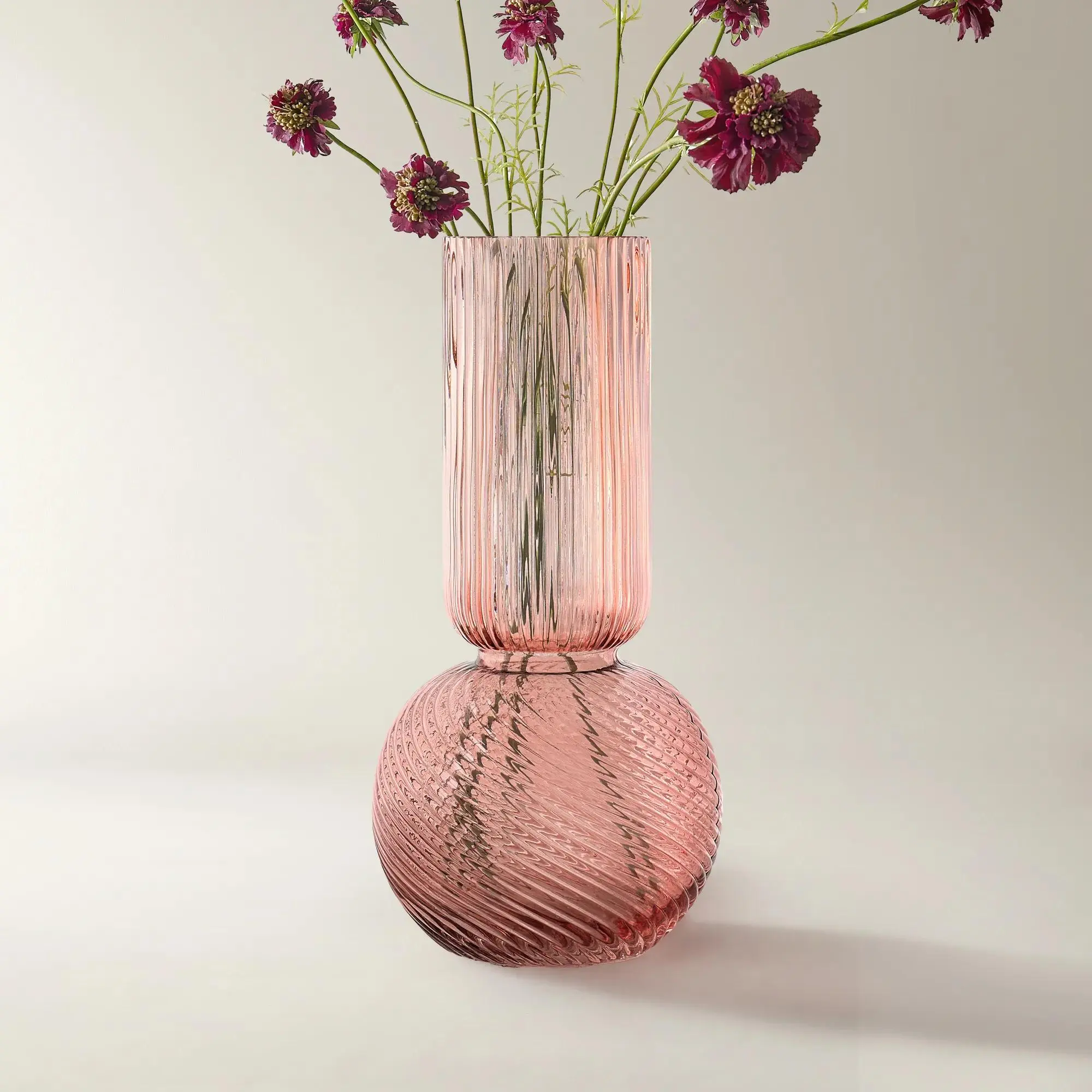 Z Gallerie Ribbed Fluted Bulbous All-Glass Vase - Artistic Design Decorative Flower Vase, Home Decor Accessory for Flower Display, Flower Vases, Decorative Vases Decoration