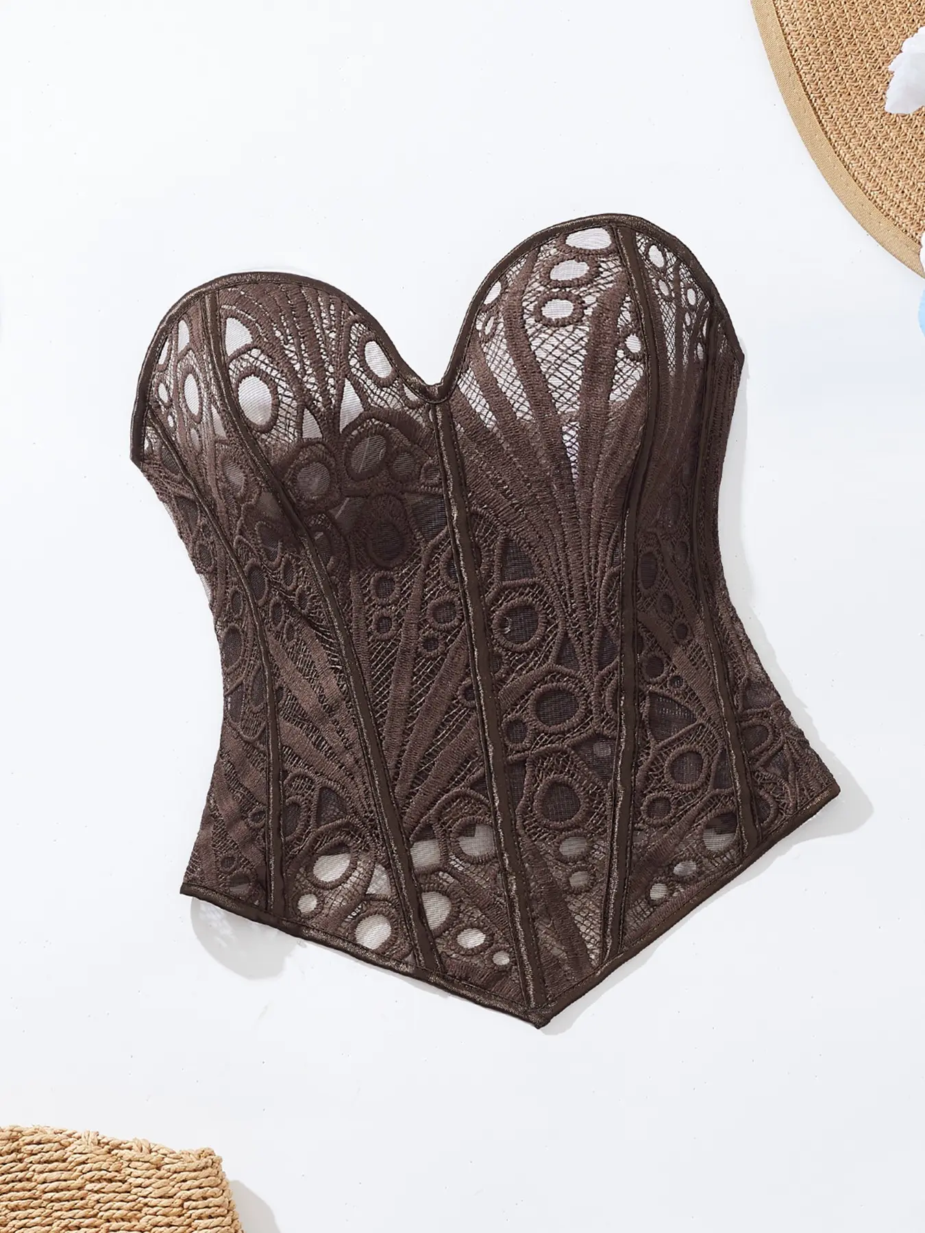 Women's Floral Lace Corset Top, Deep Embroidered Bustier Bodysuit, Fishbone Waist Cincher, Versatile Short Tank for Parties & Nightouts