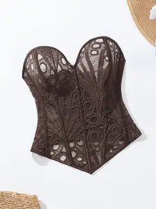 Women's Floral Lace Underwire Corset Top, Deep Embroidered Bustier Bodysuit, Fishbone Waist Cincher, Versatile Short Tank for Parties & Nightouts