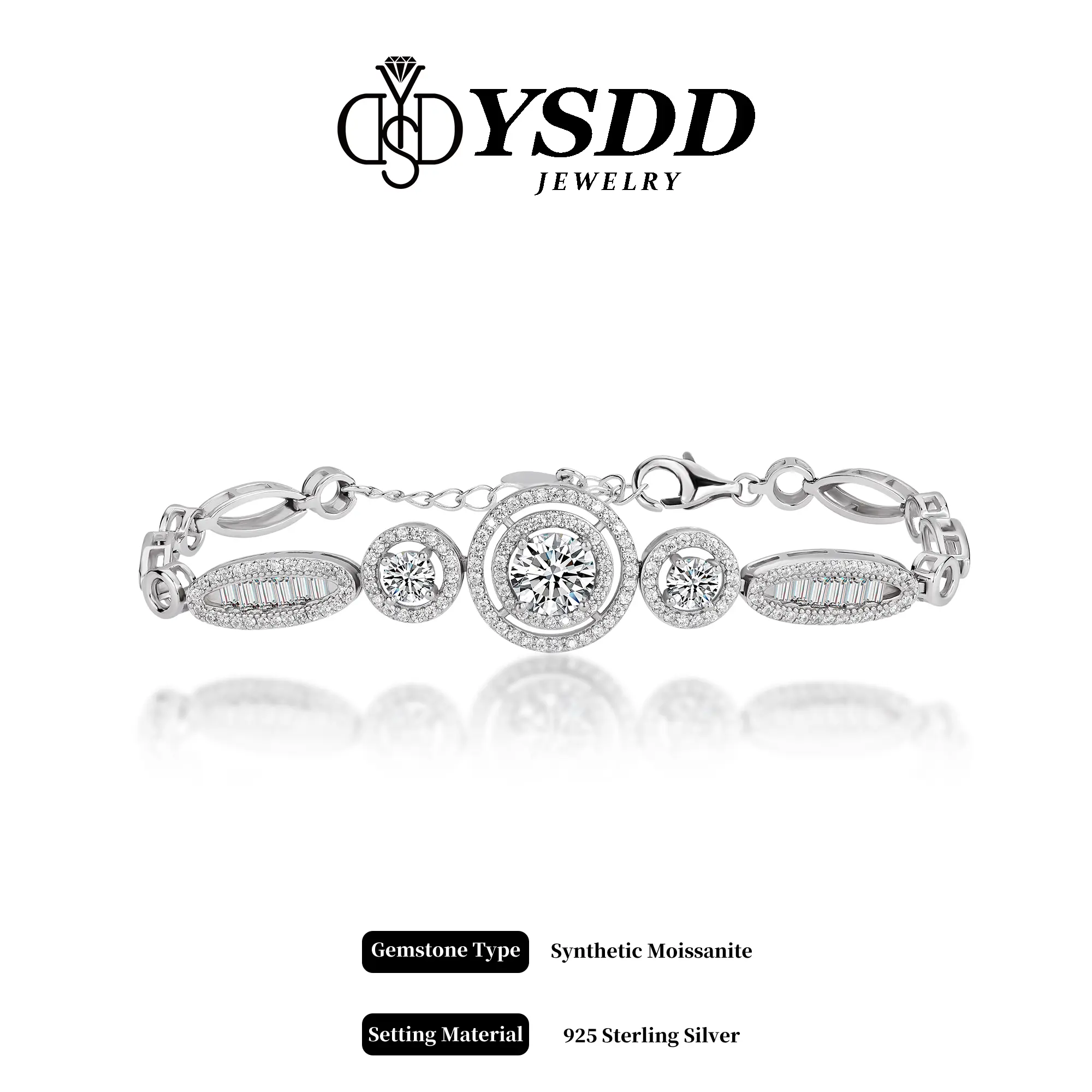 【#157】Always Brilliant 1.6Carat Synthetic Moissanite Bracelet in 925 Sterling Silver