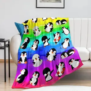 Animal Penguin Blanket Ultra Soft Cute Penguins Flannel Fleece Throw Blankets Lightweight Microfiber Fun Art Kids Adult Bedding