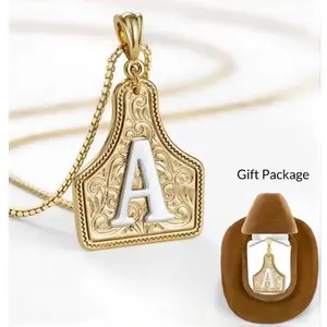 Handmade Cow Tag Initial Pendant Necklace - Two-Toned Gold Silver, Adjustable 20 Inch Chain, Stylish Unisex Gift for Him & Her