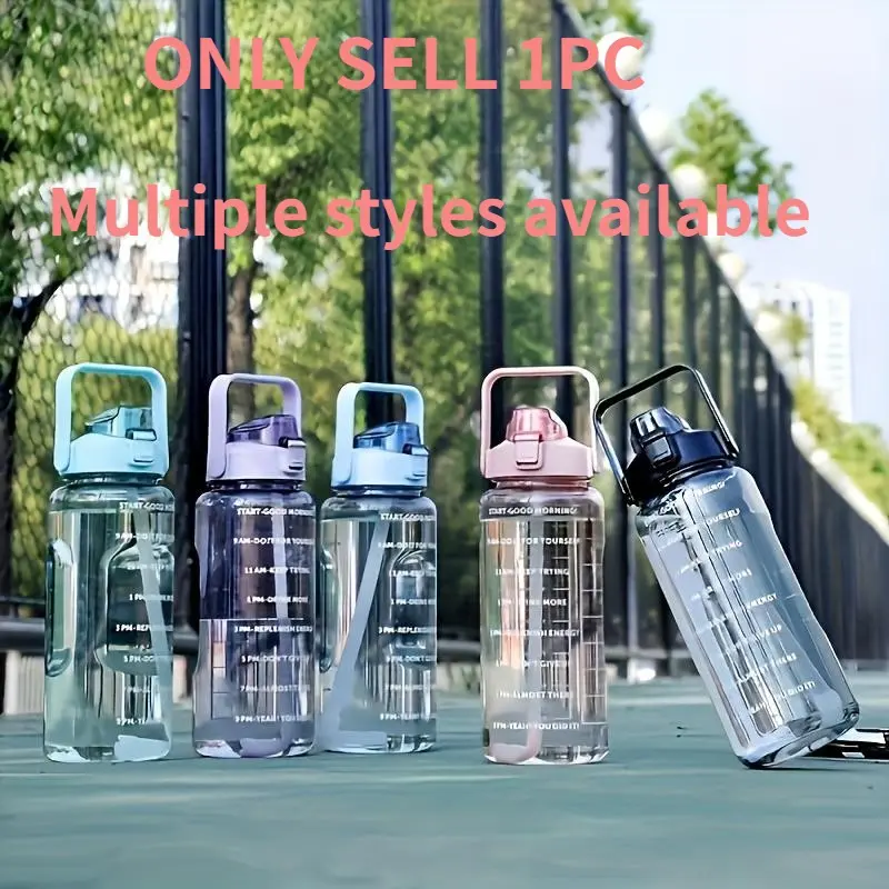 2000ML Capacity Reusable Water Bottle with Straw, Leakproof Water Bottles, Portable Leak-Proof Transparent Plastic, Sport Water Bottle Ideal for Gym & Outdoor Activities, Durable PC Material Drinkware, Water Bottle with Measurements