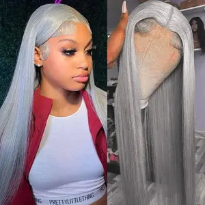 AMZHAIR Silver Grey Colored Bone Straight Lace Front Human Hair Wigs Bone Straight Glueless Wigs 13x6 HD Lace Frontal Wigs Real Virgin Hair Wigs Pre Plucked Colored Human Hair Wigs 13x4 Lace Front Wig 100% Human Hair Brazilian For Women High Quality