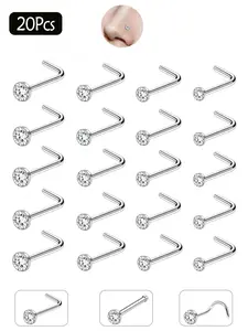 20Pcs 20G Nose Rings Studs for Women Men Hypoallergenic Surgical Steel Nose Stud L Shape Nose Ring Nose Screw 1.5/2/2.5/3mm Nose Piercing Jewelry Simple Elegant Nose Studs for Daily & Party Wear Perfect Gift