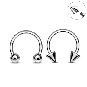 Oufer 2Pcs 16G Titanium Spike/Ball Internally Threaded Horseshoe Circular Barbell