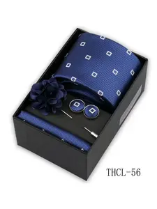 4pc Tie Set with Tie, Pin, Cufflinks and Pocket Square, Striped Jacquard Necktie Set for Business Formal Attire