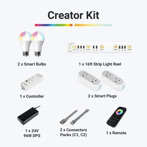 Leona RGB + Tunable White Smart Home Creator Kit - 2 Bulbs, 2 Plugs, 16FT Reel, Controller, 24V Adaptor, Remote - Google & Alexa Compatible