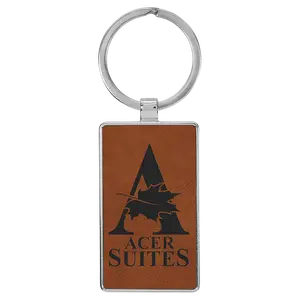 Leatherette/Metal Rawhide Rectangle Keychain