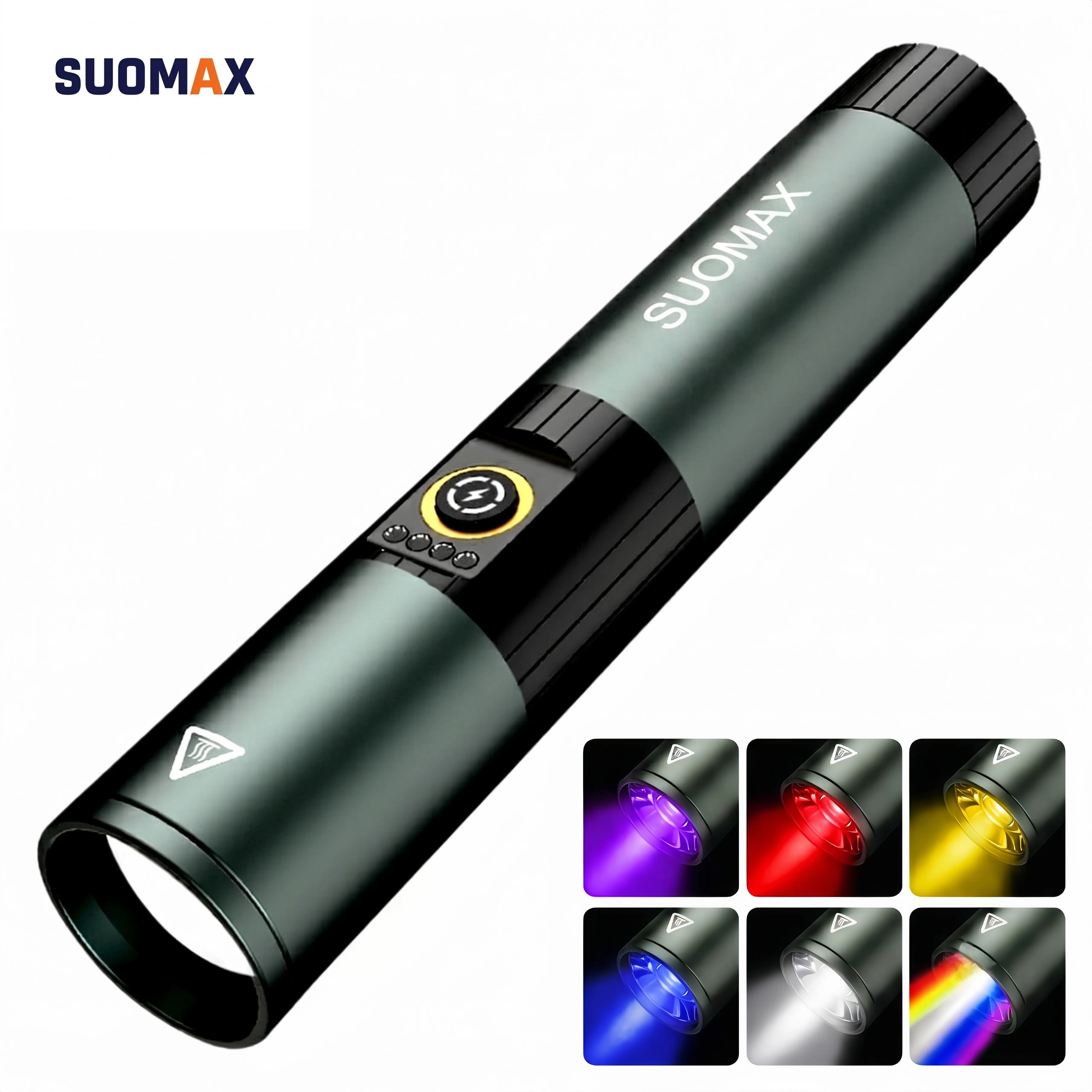 SUOMAX 5-in-1 Multi-Color Flashlight, 1800LM Super Bright LED Flashlight, UV/RED/YELLOW/BLUE/WIGHT BEAM, USB-C Rechargeable Pocket EDC Flashlight, Magnetic Base, IPX4 Waterproof, For night work, Camping, Outdoor tactical light