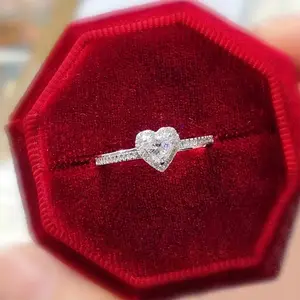 Exquisite heart-shaped ring, romantic engagement jewelry, set with cubic zirconia, wedding/engagement ring