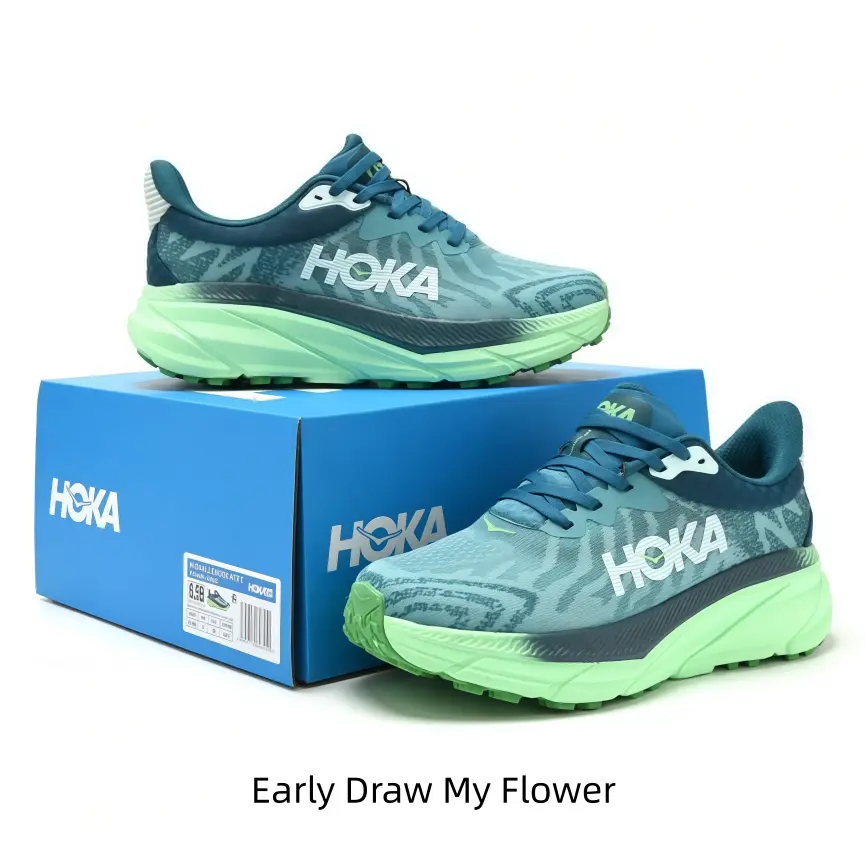 Teal gradient printed running shoes with bright green midsoles offer great traction and cushion for cross-country running and wild trail hiking journeys