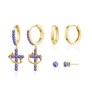 Dearmay Colorful Crown Cross Earrings For Women Dainty CZ Cross Pendant Earrings Hypoallergenic Non Tarnish Earrings Trendy Jewelry Gift for Easter Greenish Spring