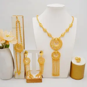 Dubai 24K Gold Plated Necklace Large Four-Piece Set African Gold Luxury Party Jewelry Set Wedding Day Gifts