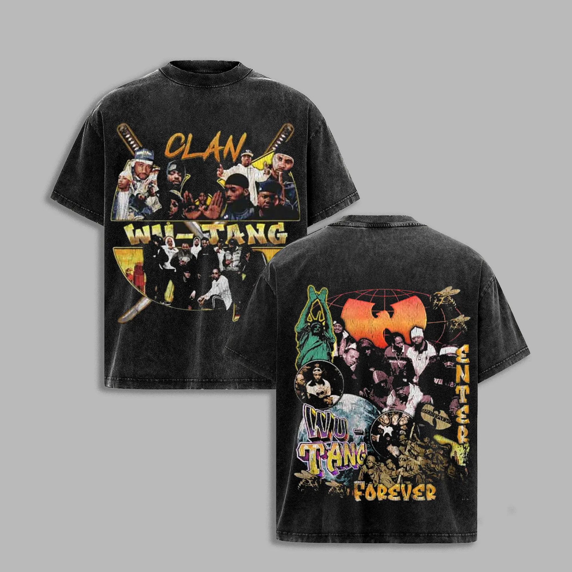 Wu-Tang Clan Forever Vintage Washed Graphic Tee | Wu Tang Forever Hip Hop Rap Shirt | Retro 90s Rap Group Oversized T-Shirt | Classic Old School Music Fan Tee | Unisex Acid Wash Shirt, WuTang Clan, WuTang Forever, Rap hirt, Retro Style, 90s HipHop