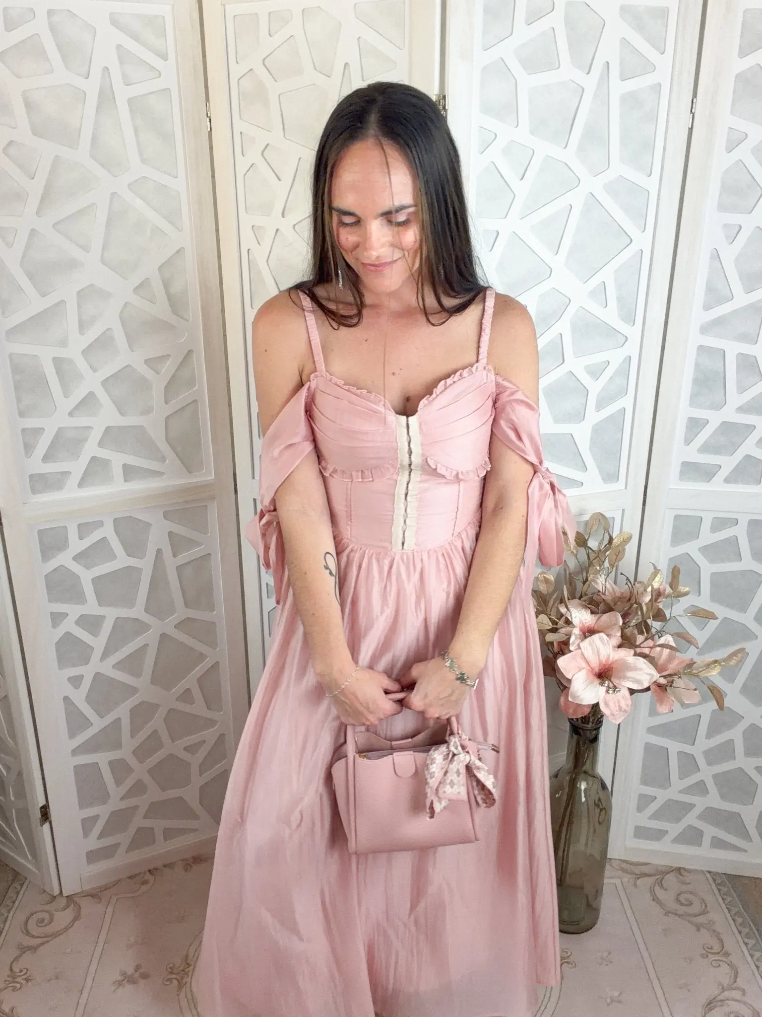 Women's Aurora Vintage Rose Corseted Fitted Midi Dress - Casual Wear for Ladies (Vintage, Corseted Casual Dress Styles), Vintage Casual Dresses