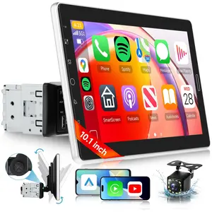 10.1 inch Single Din Detachable Car Stereo with AM/FM/RDS Wireless Carplay Android Auto,Touchscreen Single Din Radio with Youtube Bluetooth EQ SWC Backup Camera+USB/TF Card/Aux Ports