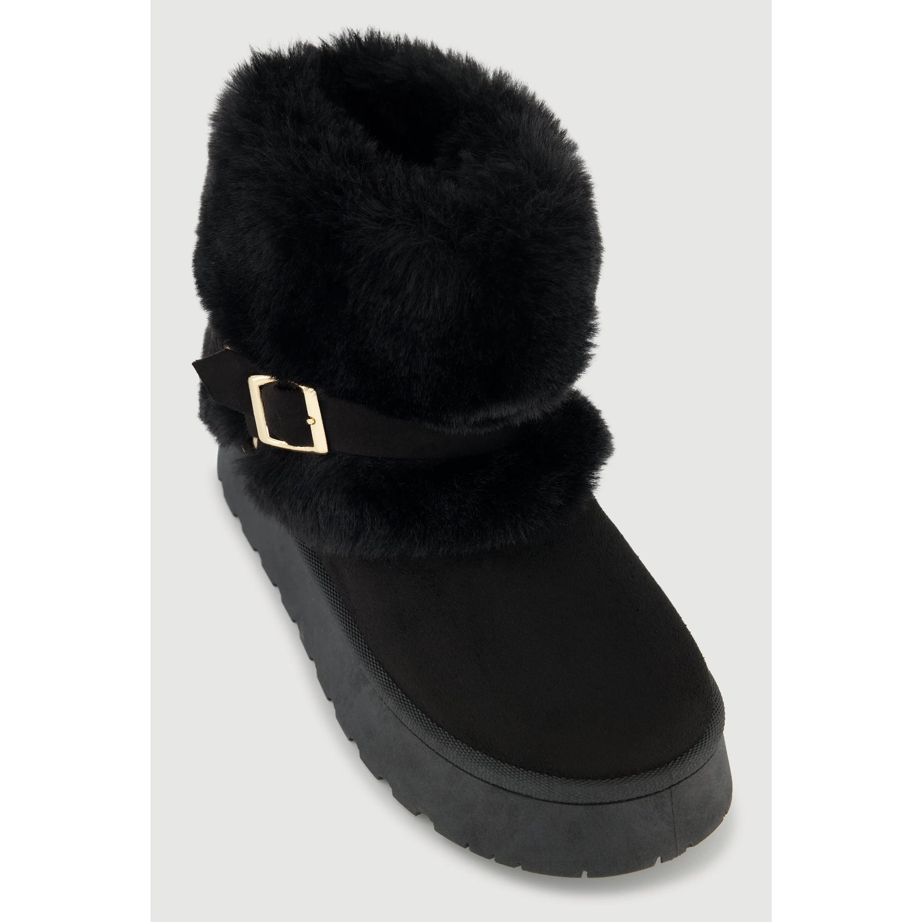Faux Fur Booties with Metallic Buckle