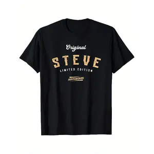 Men's Steve Graphic T-Shirt - Limited Edition Bold Steve & Iconic Print, Breathable Cotton Relaxed Fit Crew Neck Short Sleeve Tee, Black Casual Casual Attire with Signature Design, All-Season Comfort Statement Shirt