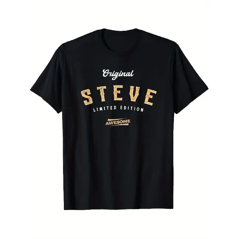 Men's Steve Graphic T-Shirt - Limited Edition Bold Steve & Iconic Print, Breathable Cotton Relaxed Fit Crew Neck Short Sleeve Tee, Black Casual Casual Attire with Signature Design, All-Season Comfort Statement Shirt