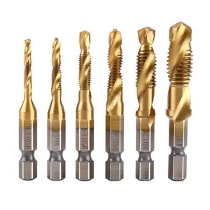 6 Pcs Drill and Tap Set | M3-M10 Titanium Coated Tap Drill Bits | 1/4 Inch Hex Shank Ultra High Efficiency One Step Tapping Tool | for Home Repair Automotive DIY Workshop Drill Bit Kit