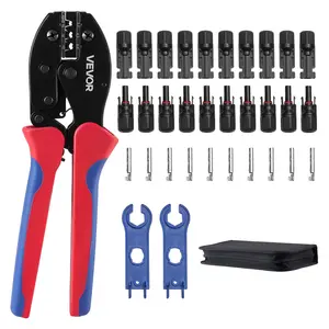 【Spotlight Day】VEVOR Crimping Tool, 14-10 AWG Ratcheting Solar Connector Crimper Tool Kit, Clear Metric & AWG Markings, with 10 Pairs Solar Connectors, 10 Pairs of Cable Connectors, Wrenches, and a Storage Case