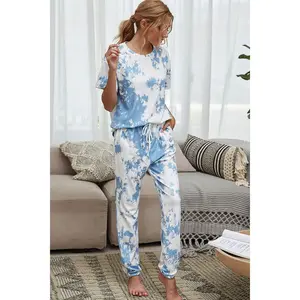 Tie-Dye Tee and Drawstring Waist Joggers Lounge Set