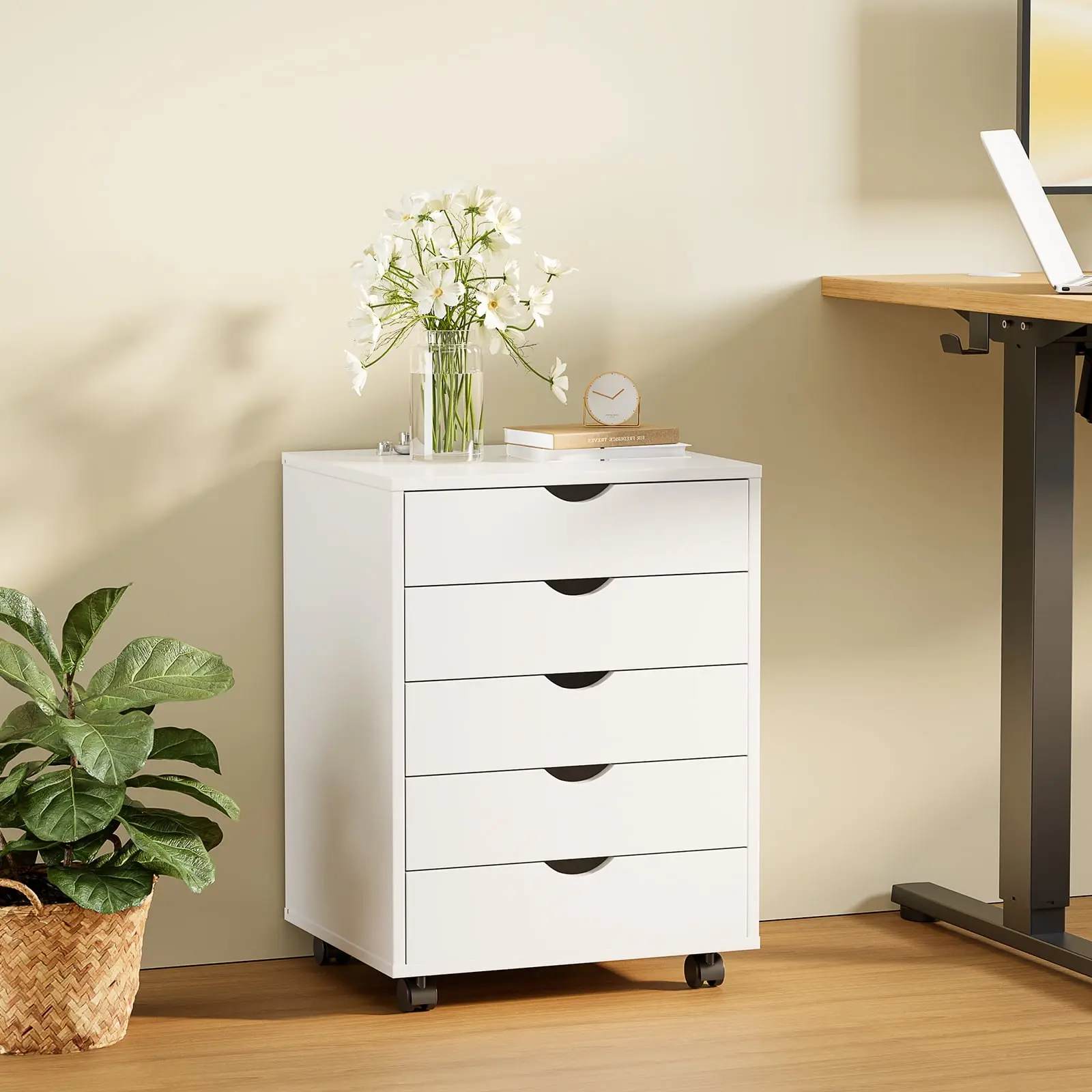 Gianna 5-Drawer Portable Rolling Storage Cabinet - Indoor Furniture Chest of Drawers for Office, Bedroom Organization