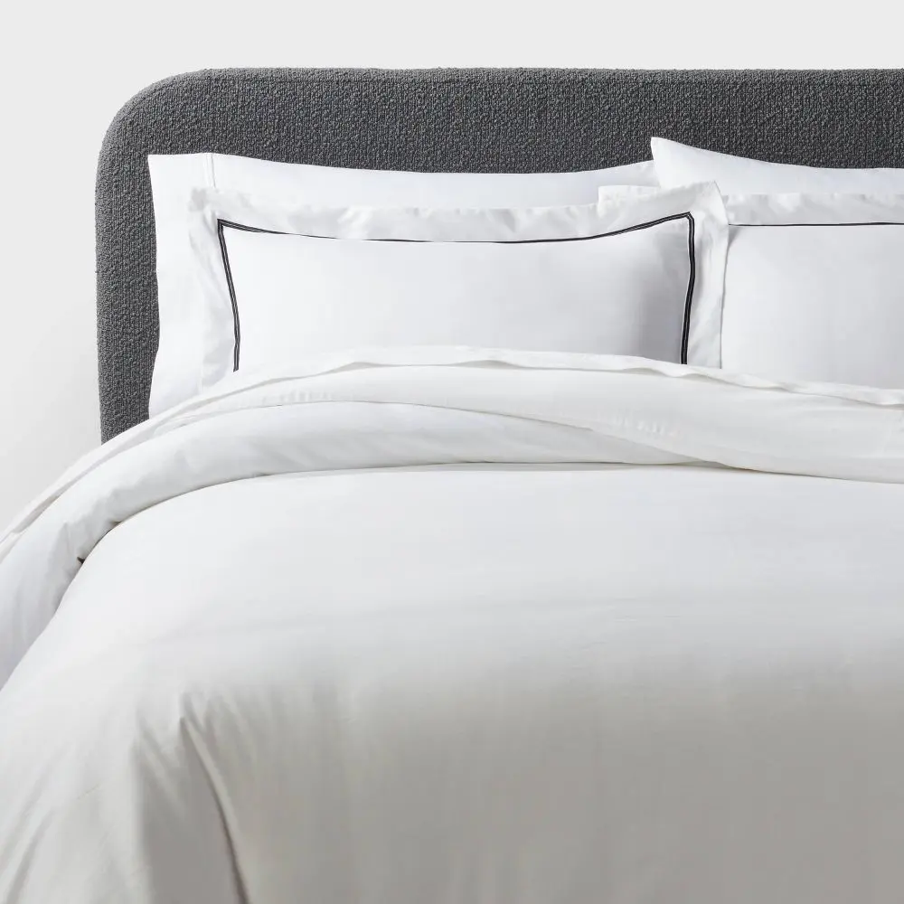 Threshold King Size 3-Pc Decorative Embroidered Border Duvet Cover and Sham Set, White/Black Complete Bedding Set, Decorative Bedding Set, Complete Bedding Sets