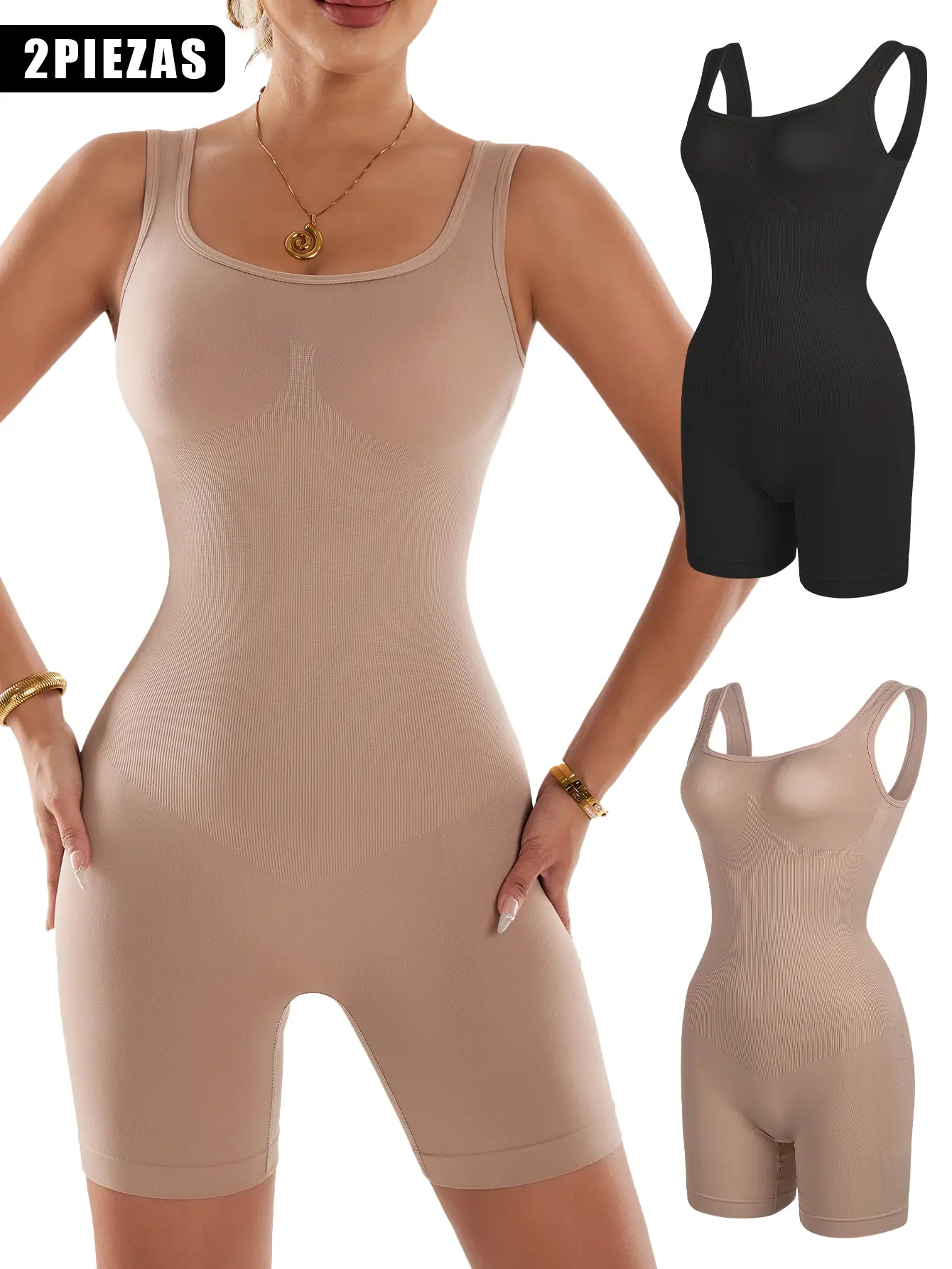 Women’s Seamless Shapewear Bodysuit Shorts 2 Pack, Tummy Control Body Shaper with Butt Lifting Design, High Stretch Compression Romper