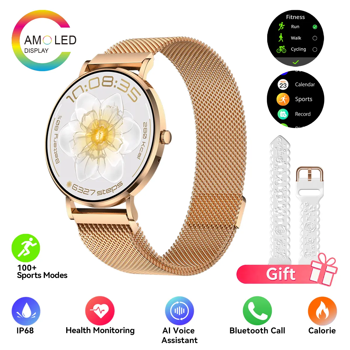 AURAFIT Smartwatch - AM28 Ultra-Thin Metal Wearable Device, IP67 Rated Waterproof, AMOLED Display, ChatGPT AI Translator, Bluetooth Calling, 150 Sports Modes, Heart Rate/SpO2/Sleep Monitoring, Unisex Gift, Devices