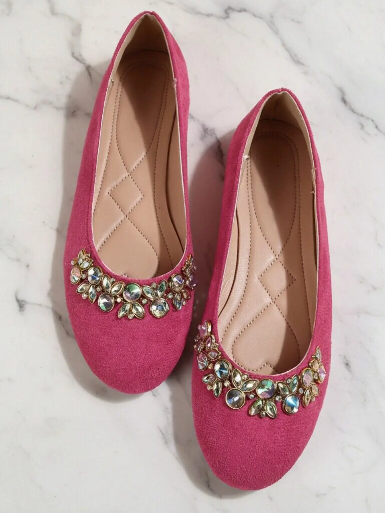 Women's Crystal Decorated Ballet Flats, Fashionable Flats, Round Toe Casual Party Slip On Shoes, Versatile Shoes, Multi-Color Comfortable Low Heel Footwear