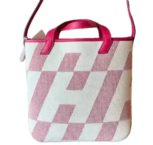 Pre-owned HERMES canvas and leather trimming tote bags Ambie PM Framboise Toile H Veau Swift Tote