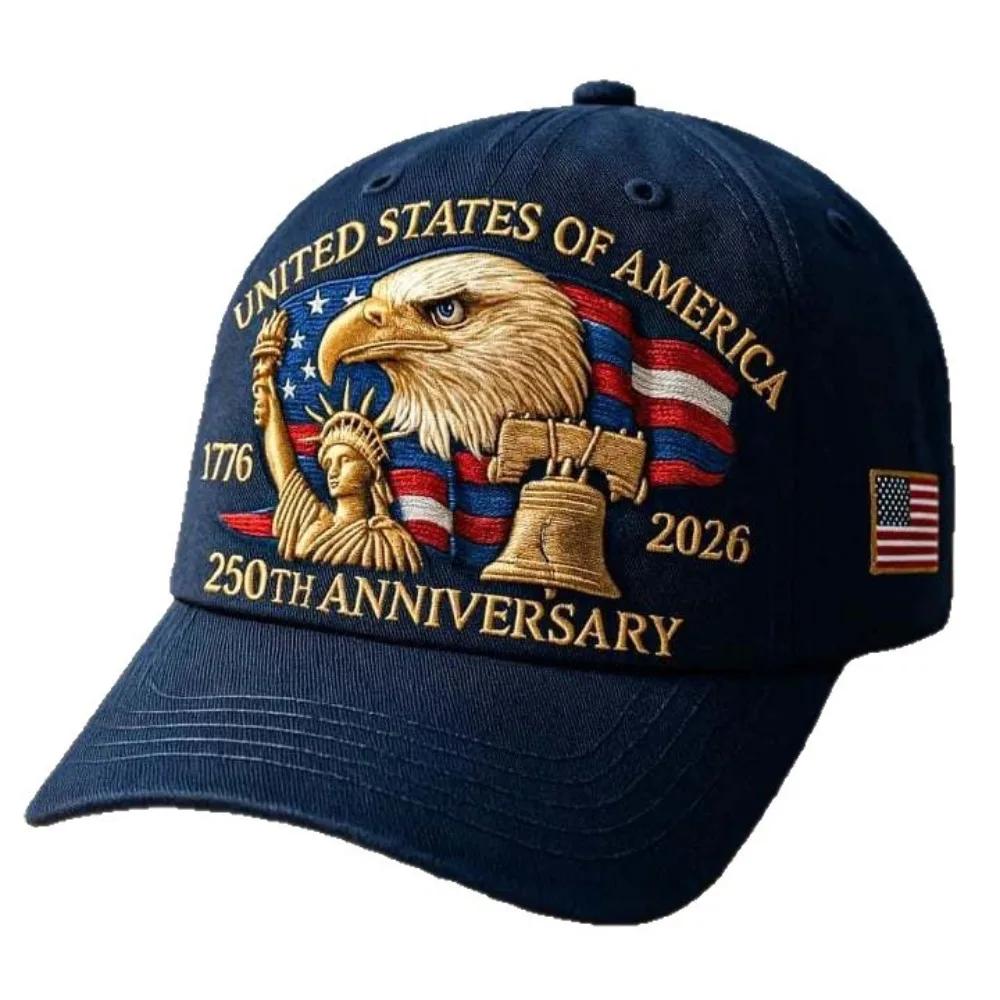 250th Anniversary Eagle Print Hat, Unisex Adjustable Washed Cotton Baseball Cap, Patriotic USA Trucker Visor Cap for Outdoor & Casual Wear