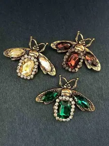Vintage Colorful Rhinestone Bee Brooch Set, Elegant Court Style Design, Women's Party Versatile Pin Badge Lapel Flower