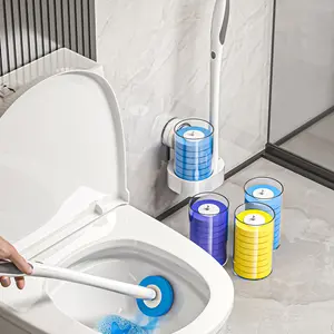 Plastic 48-Piece Disposable Toilet Brush Set with 24 Suction Cup Wall-Mounted Brush Heads, Household Bathroom Cleaning Essential, Cartoon Mickey Pattern Toothbrush Holder & Straw Drinking Cup
