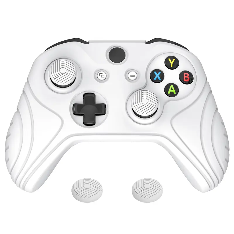 PlayVital Samurai Edition Anti-Slip Controller Grip Silicone Skin for Xbox One X/S Controller, Soft Rubber Protective Case Cover for Xbox One S/X Controller with Thumb Stick Caps - White Gamepad Gaming Peripherals