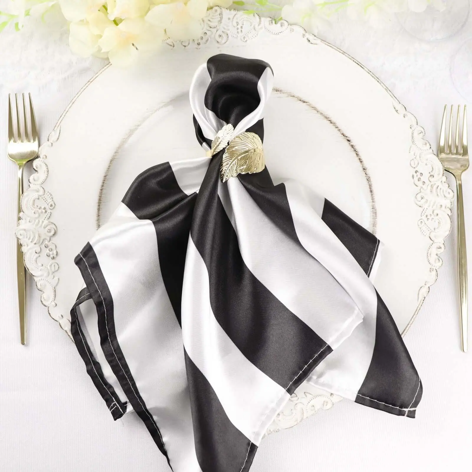 5-Pack Striped Satin Fabric Multipack Napkins - 20"x20" Square Shape Tableware, Refined Setting for Birthday, Wedding Event Table Arrangements