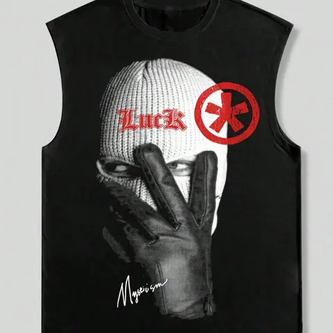 Men's Regular Fit Balaclava & Money Print Graphic Tank Top, Casual Street Summer Sleeveless Top for Daily Wear, Menswear for All Seasons