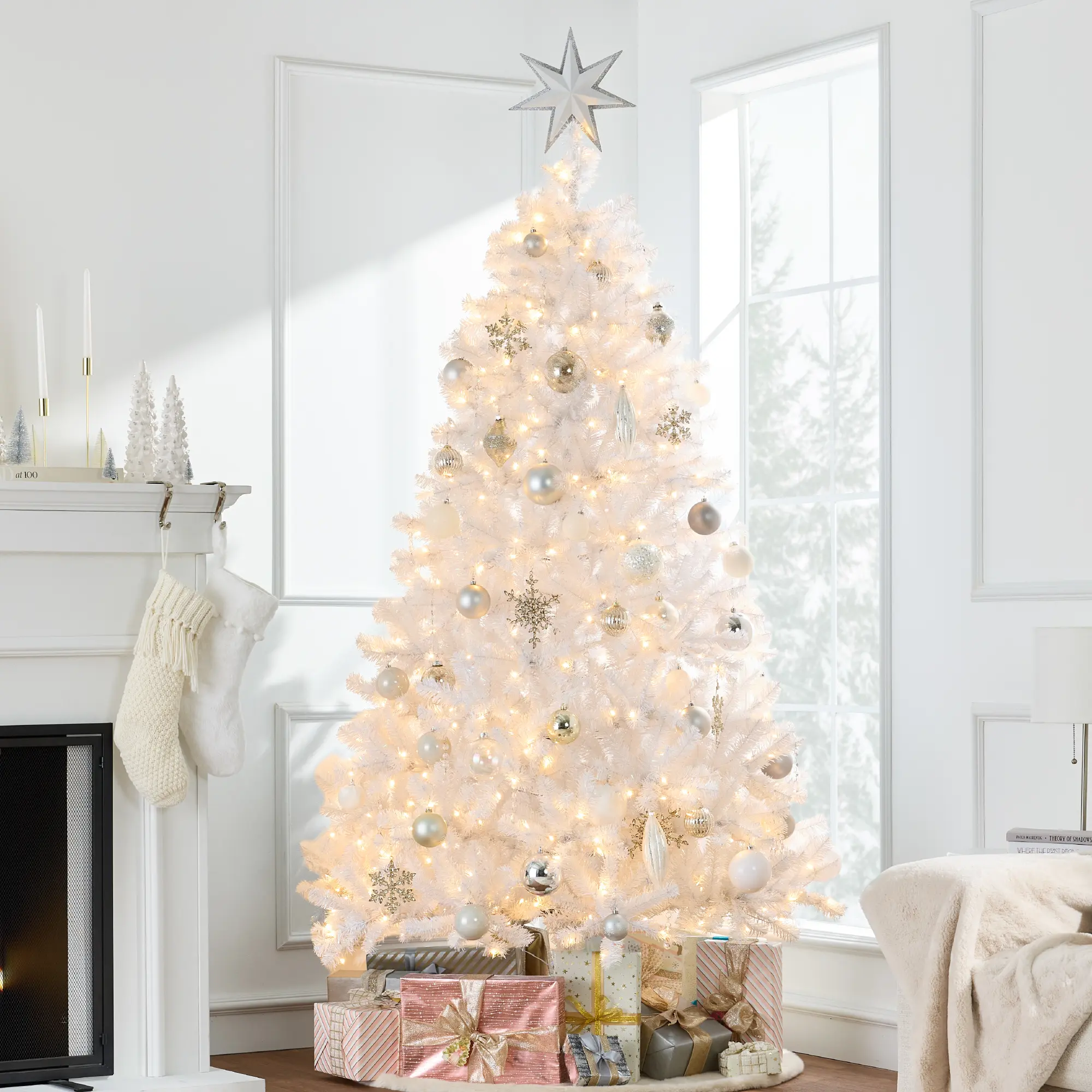 Best Choice Products Prelit Artificial Tinsel Christmas Tree Festive Holiday Decoration w/ Stand - White Best Choice Products Prelit Artificial Tinsel Christmas Tree Festive Holiday Decoration w/ Stand - White