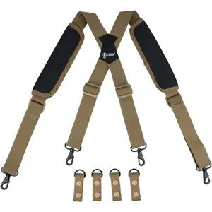 Tactical Duty Belt Suspenders with Metal Hook,Men Padded Police Harness for Duty Belt,Khaki