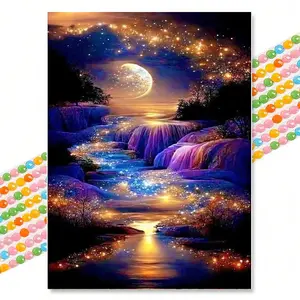Dreamy Starry Night Waterfall 5D Diamond Painting Kits, Crafts, Diy Diamond Art, Round Drill 30x40cm, Bedroom Living Room Decor, DIY Stress Relief Gift